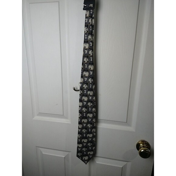 looney tunes tasmanian devil Grey Yellow Lined Tie 60" - Picture 1 of 8